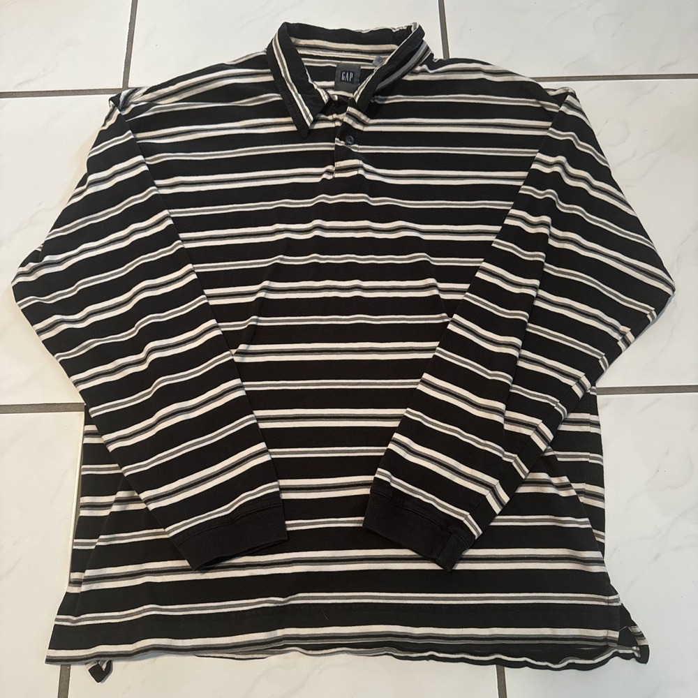 VTG Y2k GAP Rugby Shirt Mens Medium Blue Cotton Long Sleeve Made in USA 90s